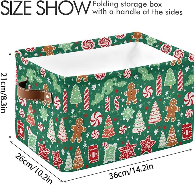 ALAZA Lovely Candy Christmas Tree Green Foldable Storage Box Storage Basket Organizer Bins with Handles for Shelf Closet Living Room Bedroom Home Office 2 Pack
