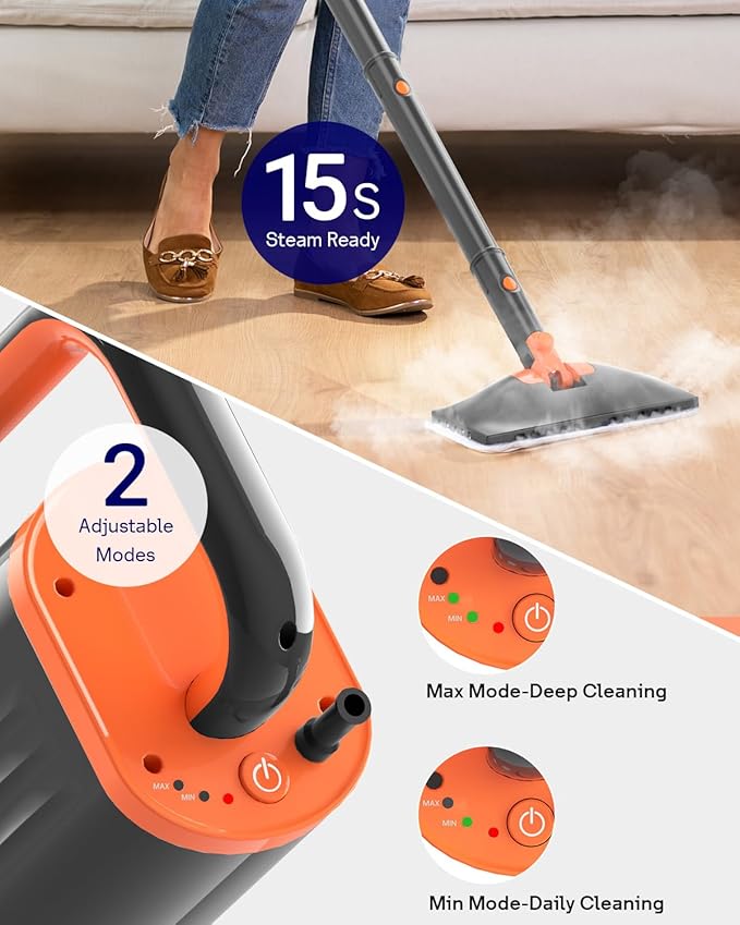 HelpX Steam Mop Cleaner with Detachable Handheld Steamer, 20 in 1 Wired Steam Cleaner with Multiple Accessories, Detachable Water Tank, Microfiber Pads for Floor Tiles Carpet and Grout Cleaning (Grey)