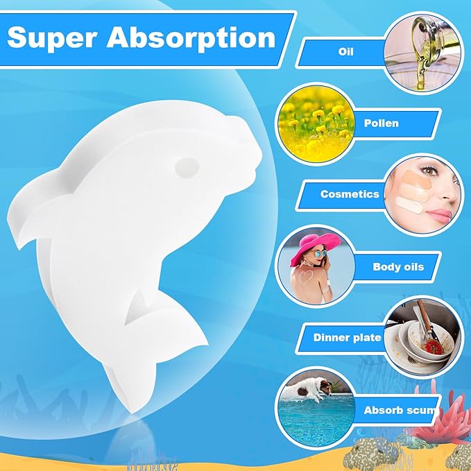 Patelai 40 Pcs Hot Tub Sponge Spa Cleaning Sponges for Hot Tub Oil Absorbing Cleaning Scum for Spa, Bathtub and Swimming Pool to Soak up Oils Bathtub Accessories(White Dolphin)