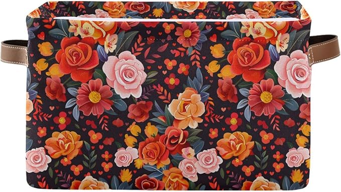 ALAZA Beautiful Flower Floral Print Foldable Storage Box Storage Basket Organizer Bins with Handles for Shelf Closet Living Room Bedroom Home Office 2 Pack