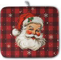 Kwlegh Santa Claus Christmas Dish Drying Mat Xmas Red and Black Buffalo Plaid Snowflake Drying Mats Winter Holiday Dishes Drying Pad Microfiber Absorbent Dish Drainer Rack Mat 16x18 Inch