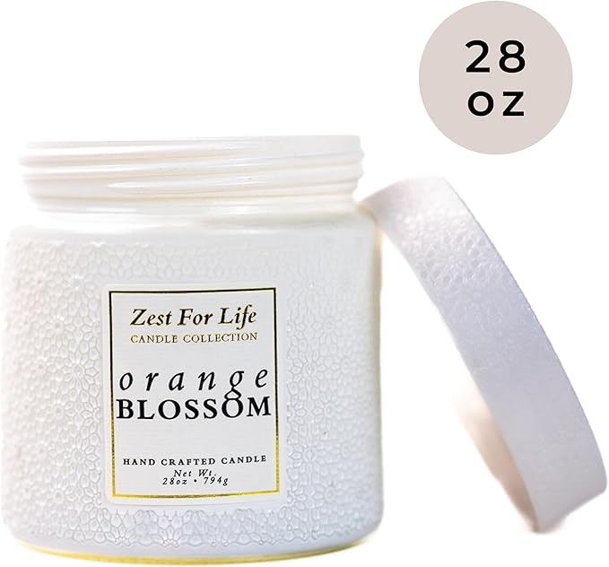 A Cheerful Giver - 28oz Large Scented Candle Jar with Lid- Zest for Life - 130 Hours of Burn Time, Gift for Women (Large, Orange Blossom)