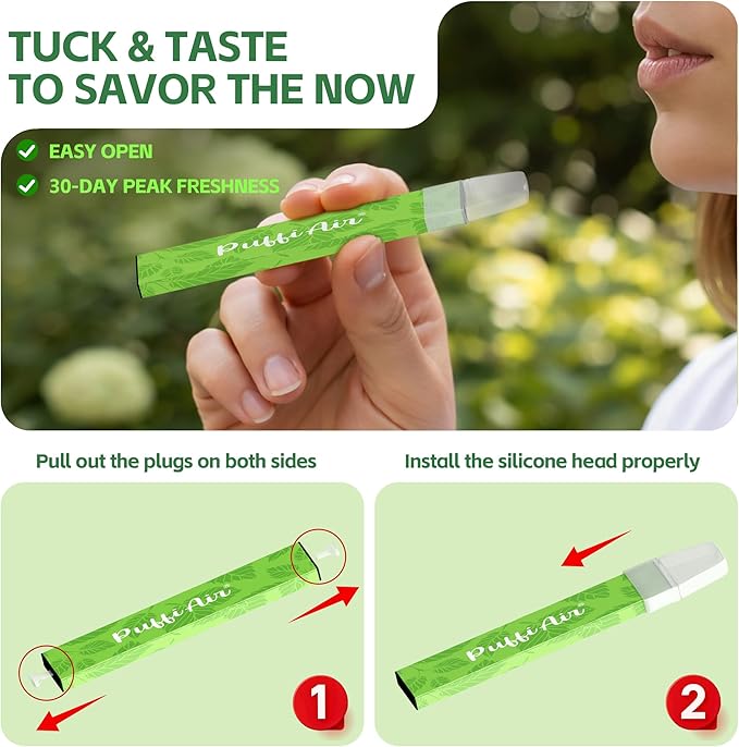 PUFFIAIR Mullein & Peppermint Herbal Air Set | Nicotine-Free Smokeless Non-Electric Vaporless, Usable Anywhere – Reduce Cravings & Fatigue, Lung Comfort & Breathing Support，4 Pack