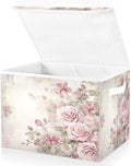 senya Flower Baskets Collapsible Storage Bins with Lids, Vintage Pink Rose Storage Boxes Clothes Baskets for Organizing, B06D22020