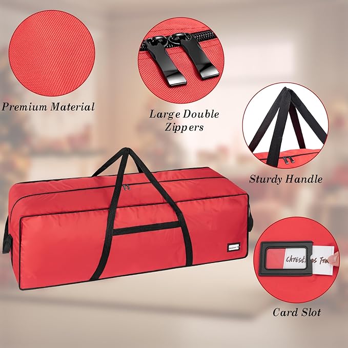 9 ft Christmas Tree Storage Bag, Heavy Duty Christmas Tree Bag with Reinforced Handles and Dual Zippers Wide Opening, Large Capacity fits for Artificial Christmas Tree (Red, 9ft)