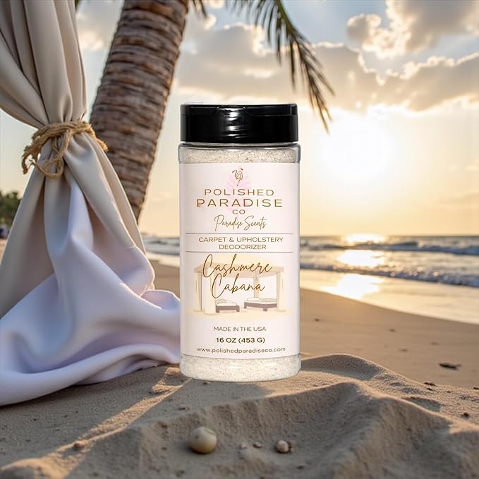 Paradise Scents Carpet and Upholstery Deodorizer, Luxury Resort Scent Powder for Rugs and Textiles, 16 Oz (Cashmere Cabana)