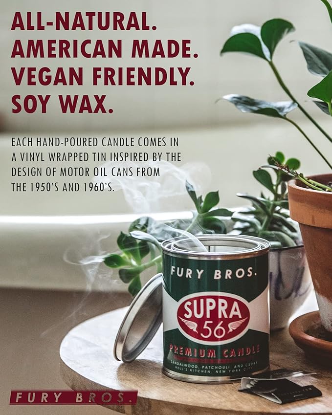 Long-Burning, One-Pint Premium Candles for Men | Vintage Inspired Oil Can Design | Lexington - Kentucky Bourbon & Oak | Soy Wax, Vegan Friendly, Made in The USA | Fury Bros. | Classically Cool