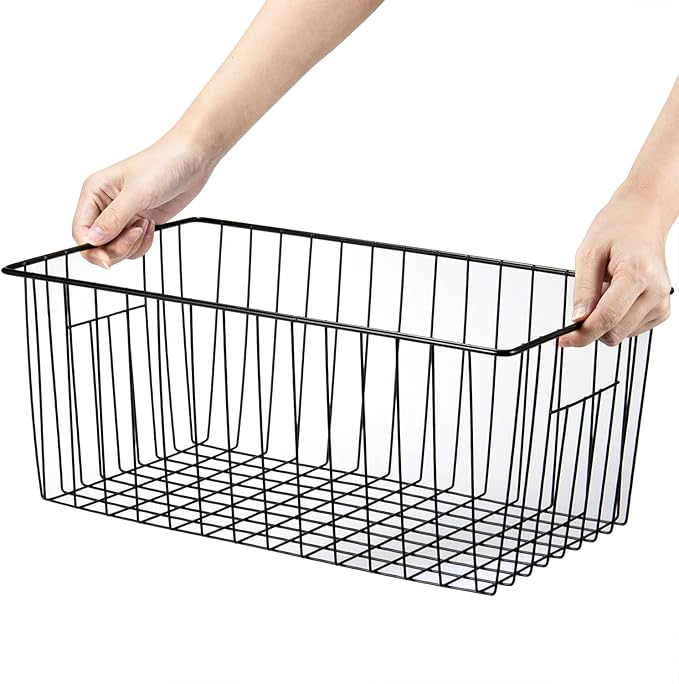 Nprohuge Freezer Organizer Bins, Upright Freezer Baskets for 16, 17, 21 cu.ft Standup Freezer, Durable Freezer Organizer Fully Use Space Improve Air Circulate, 3Pcs, Black