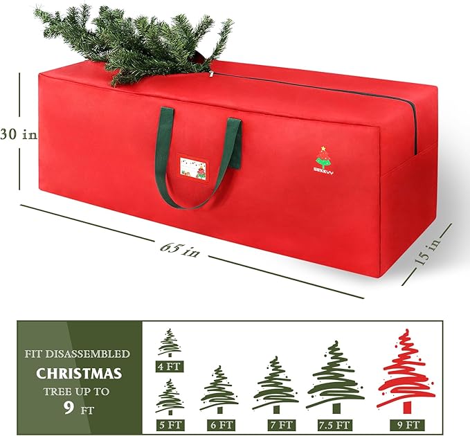 Christmas Tree Storage Bag, 9ft Artificial Xmas Tree Storage Box, Waterproof Oxford Material with Durable Handles & Zipper, Protects from Moisture & Dust (Red)