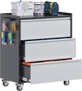3 Drawers Garage Storage Cabinet with Wheels,35" H Metal Storage Cabinets for Garage, Home, Assembly Required,Black&Silver
