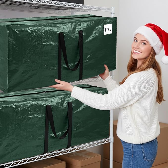 Christmas Tree Storage Bag, Christmas Tree Bag Fits Up to 7.5 Ft Artificial Xmas Trees, Heavy Duty Material, Waterproof & Dual Zippers Christmas Tree Box for Trees, Decorations (Green)