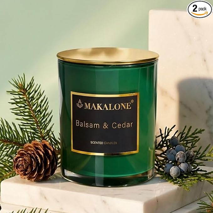 Balsam Fir & Cedarwood Scented Candles for Home-9oz Soy Wax Candle in Forest Green Jar,60H Long Lasting, Pine Forest Aromatherapy for Stress Relief,Meditation & Bathroom,Woodland Gifts for Men & Women