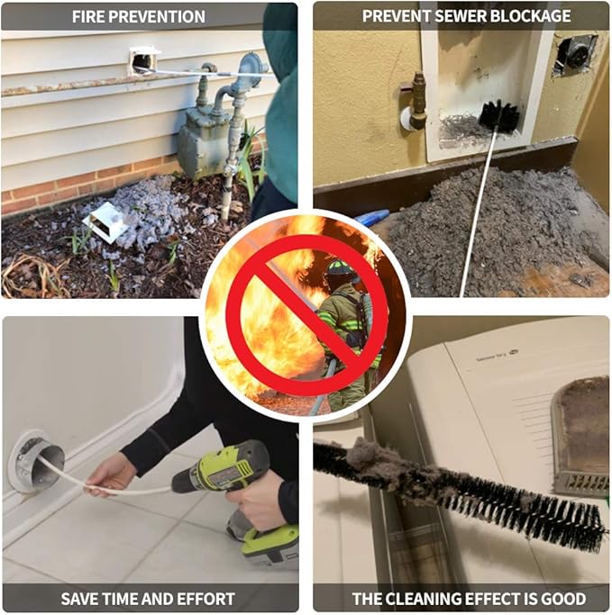 48 Feet Dryer Vent Cleaning Kit, Chrome Button Locking System, Lint Removes, Dryer Vent Cleaning System, Dryer Vent Cleaner Kit Vacuum Attachment with Vacuum Adapter, Dryer Adapter