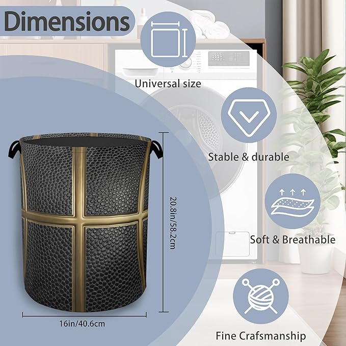 Basketball Gold Laundry Basket,Foldable with Handles Tote Bag Oxford Cloth for Bathroom Bedroom Dirty Clothes Storage Bucket 16" x 20.8"