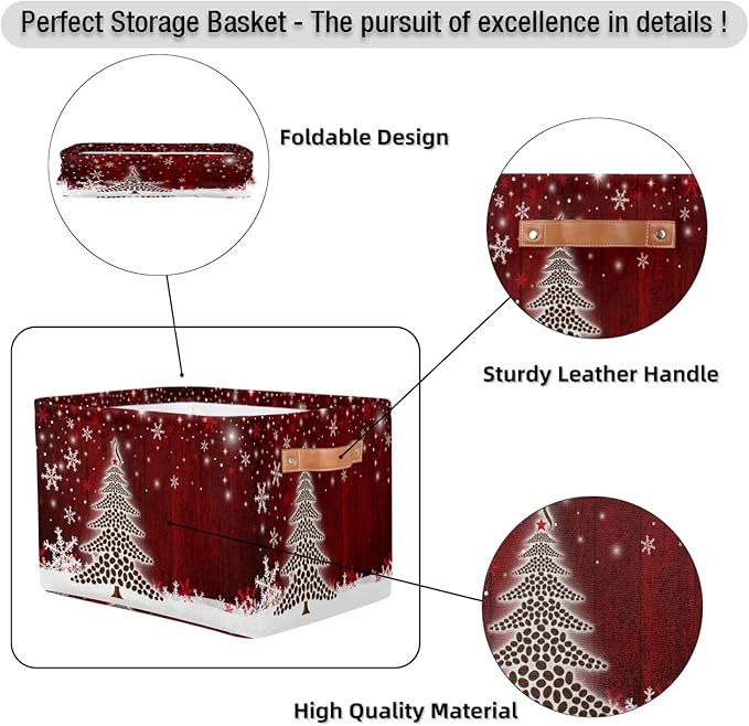 Red Tree Coffee Beans Cube Storage Baskets,Foldable Storage Box Bin,Waterproof Open Shelves Basket Clothing Organizer Toy Basket Gifts Empty for Bedroom Home Decor