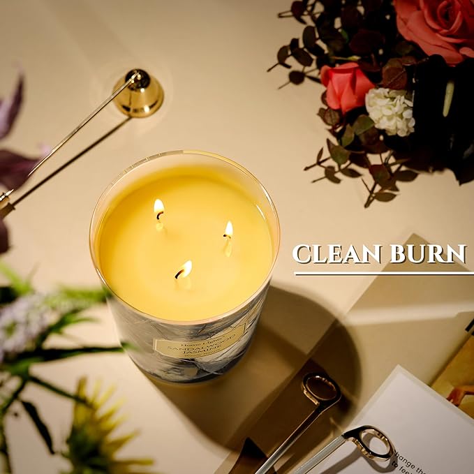 HomeLights Scented Candles | Large Jar 34 Oz Natural Soy Candle | 130 hrs Long-Lasting with 3 Wicks | Industrial Chic Home Decor | Gifts for Mom & Women, Sandalwood Jasmine