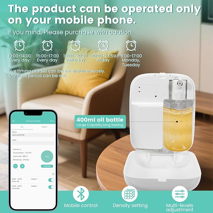 2025 Upgraded 2000 Sq.Ft Coverage Bluetooth Smart Scent Air Machine, HVAC Diffuser, 400ML Capacity Whole House Waterless Essential Oil Diffuser for Home, Hotel, Cold Air Tech (No Essential Oils)