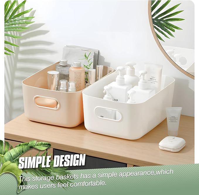 6-Pack Plastic Storage Bins Baskets of 3 Sizes, Cabinet Organizer Pantry Organizing Baskets with Handles, Cupboard Box Containers for Home Kitchen Bathroom Classroom Office, Yellow and Beige