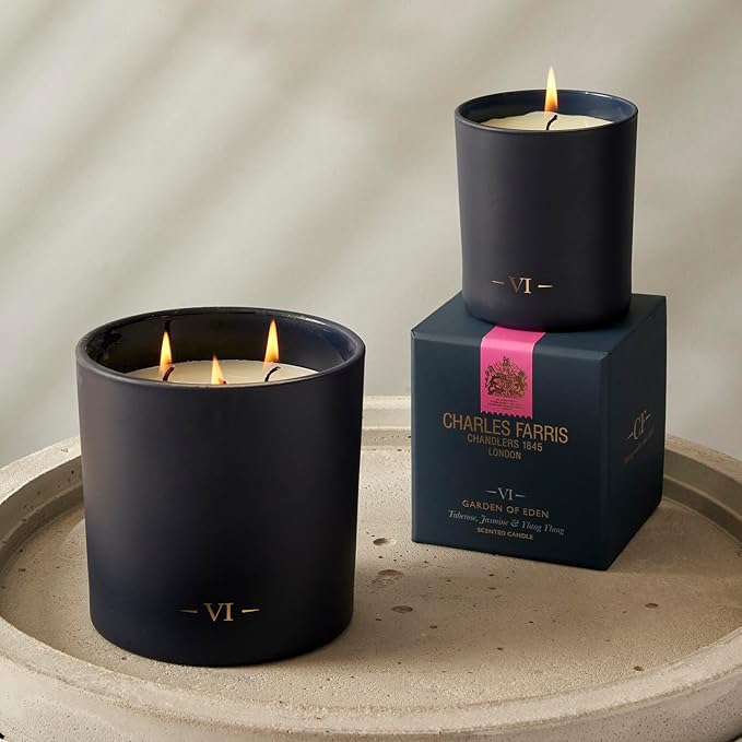 Charles Farris Luxury Scented Candle – 3 Wick, Hand-Poured, Long Lasting, Clean Burning, 640g / 22.5oz, Up to 80 Hours of Burn Time, Made in England – Tuberose, Jasmine & Ylang Ylang – Garden of Eden