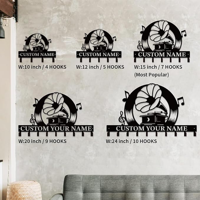 Personalized Custom Music Wall Hooks,Metal Music Room Art Clothes Hooks,Metal Music Wall Home Storage Decorative,For Front Door, Hallway, Kitchen, Bedroom,Keys,Hats (Style B)