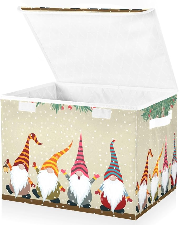 Christmas Baskets Collapsible Storage Bins with Lids, Christmas Card with Gnomes Storage Boxes Clothes Baskets for Organizing