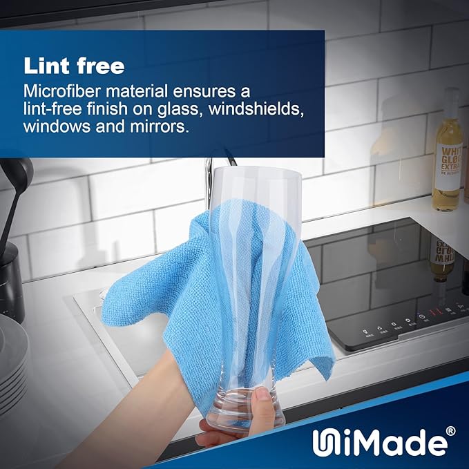 UNIMADE Shop Towels, 100 Sheets Microfiber Cleaning Cloth Commercial Grade Washcloths Lint-Free Bulk Shops Rags for Cars Mechanic Restaurant Garage Housekeeping, 11"x 9", Blue