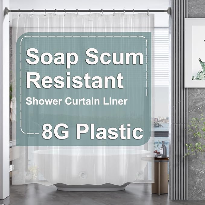 AmazerBath Plastic Shower Curtain, 70 x 72 Inches PEVA Heavy Duty Clear Shower Curtain, Waterproof Heavy Weight Thick Bathroom Curtain with 3 Big Clear Weighted Stones and 12 Rustproof Grommets
