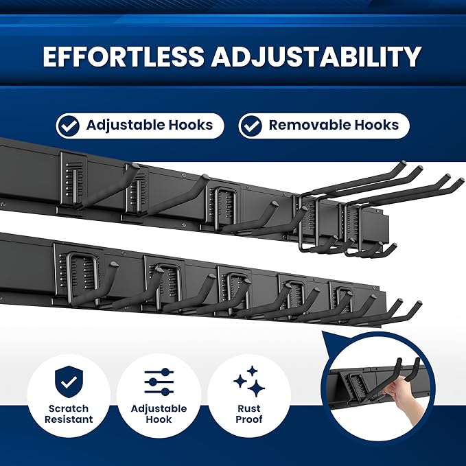 SUKIZZ 64'' All-Metal Garage Tool Organizer Wall Mount – Heavy-Duty Tool Rack Holds 680 lbs, Adjustable Hooks for Garage, Yard, and Garden Equipment