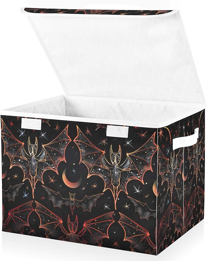 senya Halloween Baskets Collapsible Storage Bins with Lids, Goth Bat Star Storage Boxes Clothes Baskets for Organizing, B06D22020