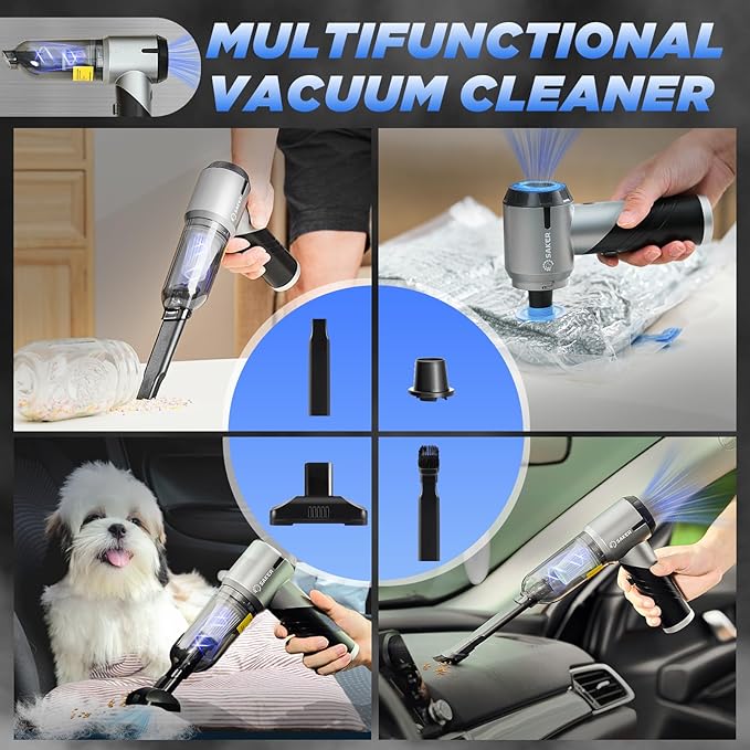 Saker Handheld Car Vacuum Portable Cordless17000PA Mini Vacuums Rechargeable Foldable Vacuum Cleaner with Brushless Motor for Home,Office Pet HL132 Black