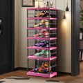 6-Tier Foldable Shoe Rack for Closet Entryway 6-12Pairs, Stackable Clear Shoe Storage Boxes Organizer with Door Plastic Small Shoe Cabinet Bins with Lids Shoes Shelf Easy Assembly（Black-Pink）