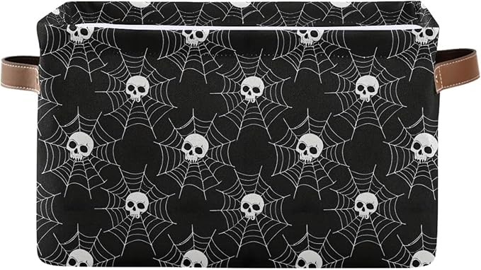ALAZA Sugar Skull Web Halloween Foldable Storage Box Storage Basket Organizer Bins with Handles for Shelf Closet Living Room Bedroom Home Office 1 Pack