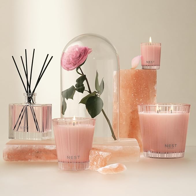 NEST New York Reed Diffuser, Himalayan Salt & Rosewater - 5.9 fl oz - Fragrance for Up to 90 Days - Reusable, Refillable Glass Holder - Includes 8 All-Natural Reed Sticks - Flame Free