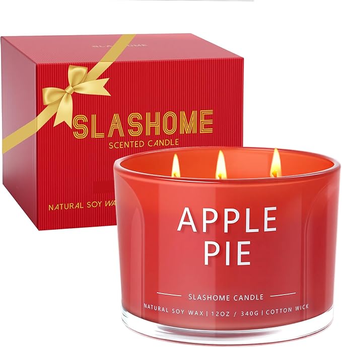 Apple Pie Scented Candle, Luxury Large 3 Wick Soy Candle 12 Oz, 60+ Hour Long Lasting Clean Burn, Elegant Aromatherapy Home Decor, Housewarming & Birthday Gift for Men & Women