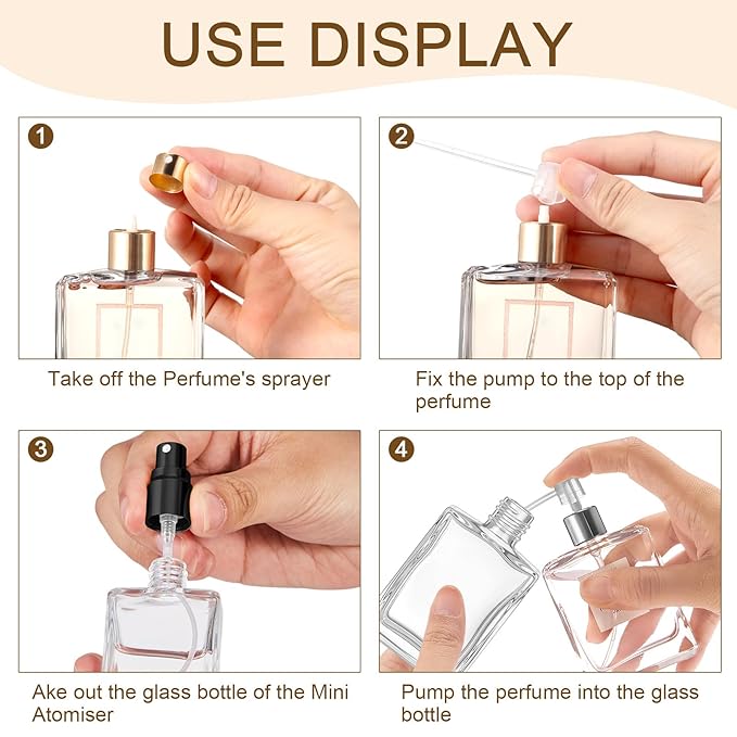 Domensi 30 Pcs 15 ml Glass Perfume Bottles Mini Glass Empty Spray Atomizer Bottles Bulk Refillable Small Perfume Dispenser Container with Pump Tool for Travel Plants Hair Cleaning Skin Care(Black)
