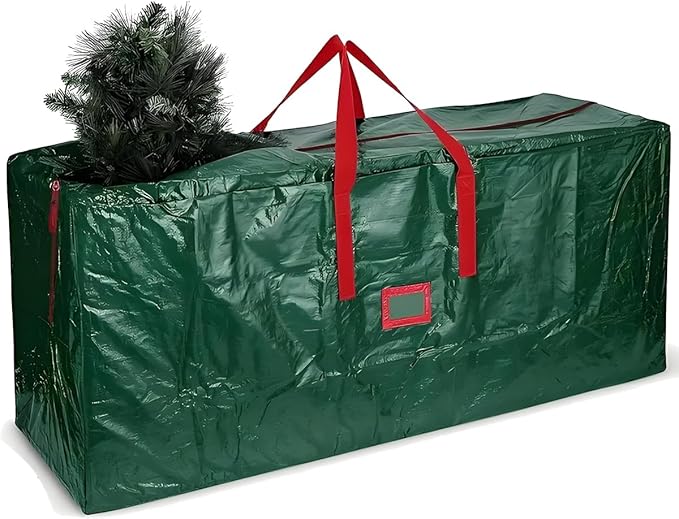 Christmas Tree Storage Bag with Double Zipper- Fits Up to 7.5 ft Holiday Xmas Disassembled Trees – Moisture Proof Protection for Holiday Decor,Green