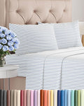 Twin 4 Piece Sheet Set - Comfy Breathable & Cooling - Soft Hotel Luxury Bedding Set with 8-16 Inch Deep Pockets - 1 Flat & 1 Fitted Sheet & 2 Pillowcases - Wrinkle Free & Easy Care - Blue Stripes 2
