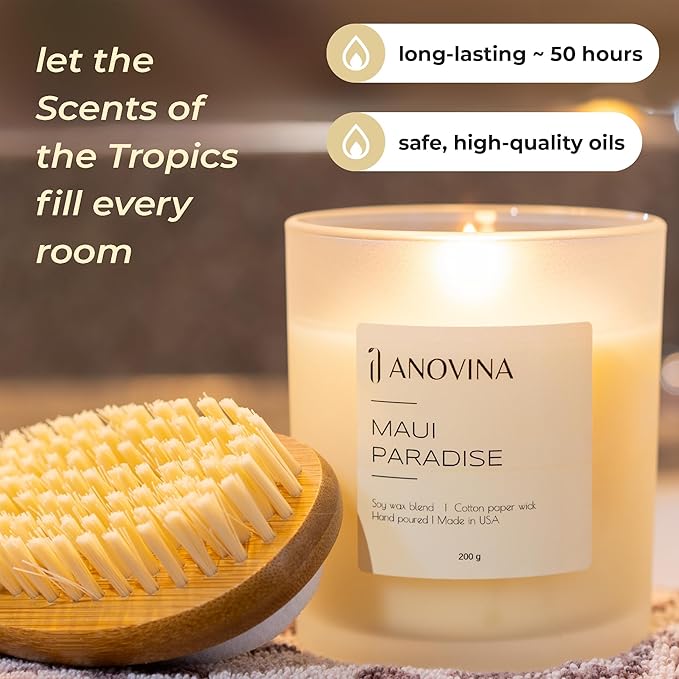 Anovina Maui Paradise Hawaii Candle for Home Scented – Hawaiian Gifts for Women – Natural Soy Wax Blend, 60 Hours Burn – Notes of Persimmon, Papaya, Pikake, and Jasmine