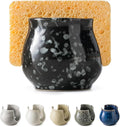 Zoeeker Kitchen Sponge Holder, Ceramic Dish Sponge Holder Kithen Sink Organizer Farmhouse Brush Holder Dish Rack for Bathroom, Kitchen, Sink, Black