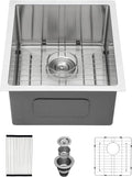 Lordear 15 Bar Sink Undermount 15x17 Inch Stainless Steel Undermount Sink Bar Prep Sink 16 Gauge R10 Round Corner Deep Single Bowl Handmade Sinks