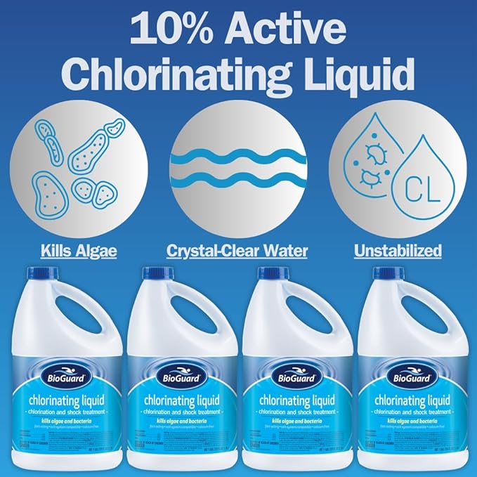 BioGuard Chlorinating Liquid (4-Pack) - Swimming Pool & Spa Liquid Shock Treatment - Raises Chlorine - 4 Gallons