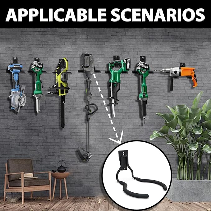 3-H Weed Eater Hanger 4 Pack,1 Garden Hose Holder,1 Extension Strap,Utility Weedeater Rack,Tool Hangers for Organizing and Hanging Weed Wacker,Leaf Blower,String Trimmer in Garden
