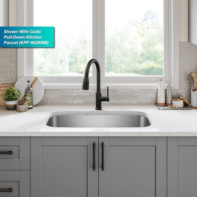 Kraus 31 1/2 Inch Stainless Steel Kitchen Sink, Durable 18 Gauge Single Bowl Kitchen Sinks Undermount, KBU14