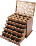 Eapmic Extra Large Four-Leaf Carved 6 Layers Wooden Jewelry Box Jewelry Case Cabinet Armoire Ring Necklacel Gift Storage Box Organizer (Brown Style 1)