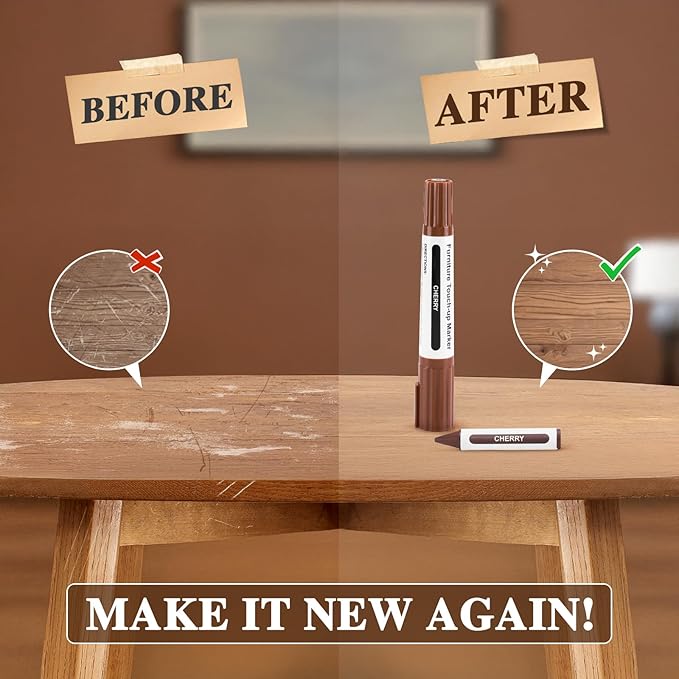 Dual Tip Furniture Markers Touch Up,Upgrade 13 Pcs Wood Markers Furniture Repair Kit,Touch Up Paint Pen and Wood Filler Putty Stick with Sharpener Kit,for Wood Stain Remover,Wood Floor Scratch Repair