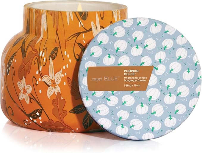 Capri Blue Pattern Play Signature Holiday Candle - Luxury Holiday Scented Candle for Home- Long Lasting Soy Wax Blend - Comes in Decorative Glass Jar (Pumpkin Dulce, 19 oz)
