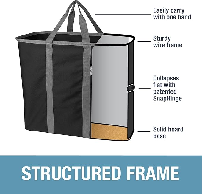 CleverMade Collapsible Laundry Basket - 64L Storage Organization Container 2Pack Midnight Black Shadow Gray - Portable Heavy-Duty Handles for laundry and Apartment Space-Saving