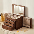 CHOSIN Black Walnut Wooden Jewelry Box, 4-Layer Lockable Wood Jewelry Organizer with Mirror, Side Doors & Brass Handle, Classical Design for Rings, Necklaces, Earrings, Watches, Valentine's Day Gifts