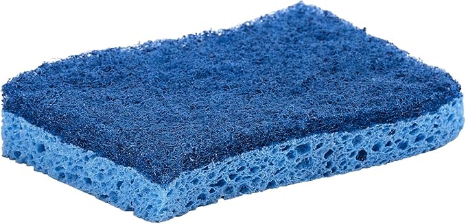 Superio Non-Scratch Cellulose Sponge Scrub (12-Pack) Heavy Duty Kitchen Sponges Scrubbers with Scouring Pad (Blue)