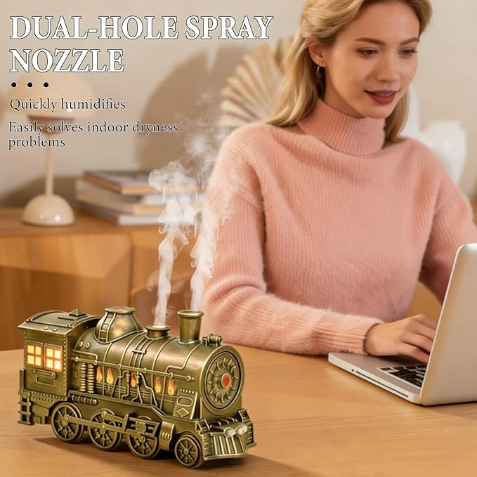 Train Diffuser 300ML Essential Oil Diffuser Cool Mist Humidifier Aroma Diffuser,2 Color Light 2 Mist Modes,3-in-1 Vintage Steam Train Diffuser Humidifier with Remote Control,Home Decor & Gift (Copper)